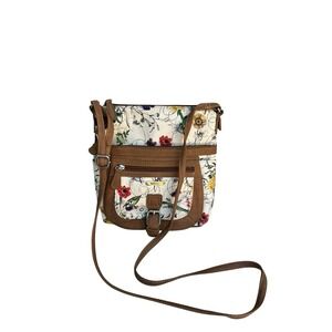 MultiSac Womens Ivory Floral Flare Adjustable Crossbody Bag